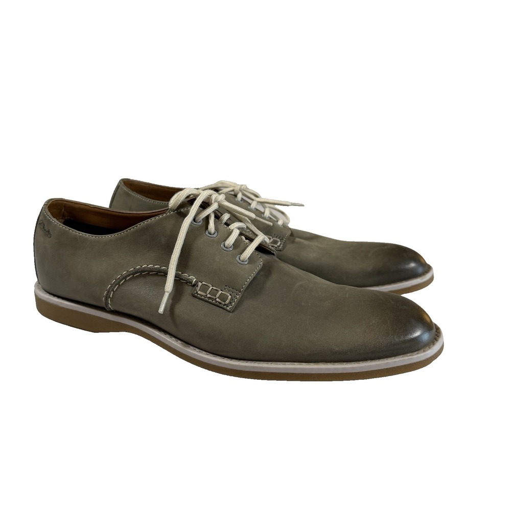 Clarks Mens Leather Laced Gray Dress Shoes NWOB Size 11M
